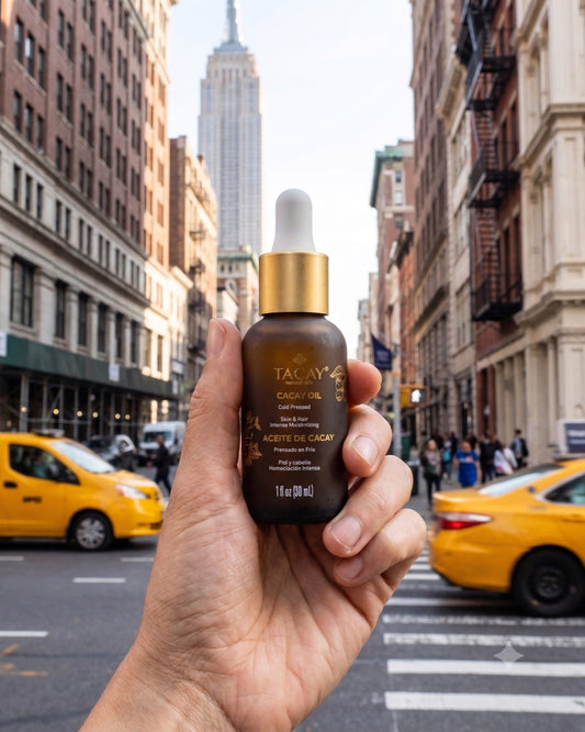 Tacay Cacay Oil on a New York street with the Empire State Building behind